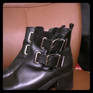 Topshop leather booties with side buckle